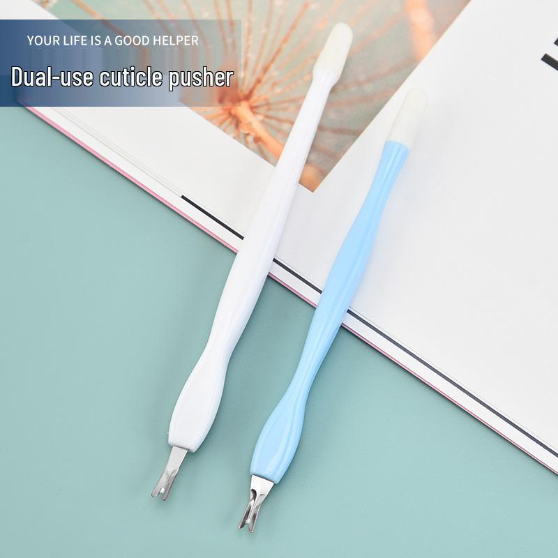 Stainless Steel Dual-Use Cuticle Remover: V-Shaped Dead Skin Pusher & Double-Headed Fork Tool.