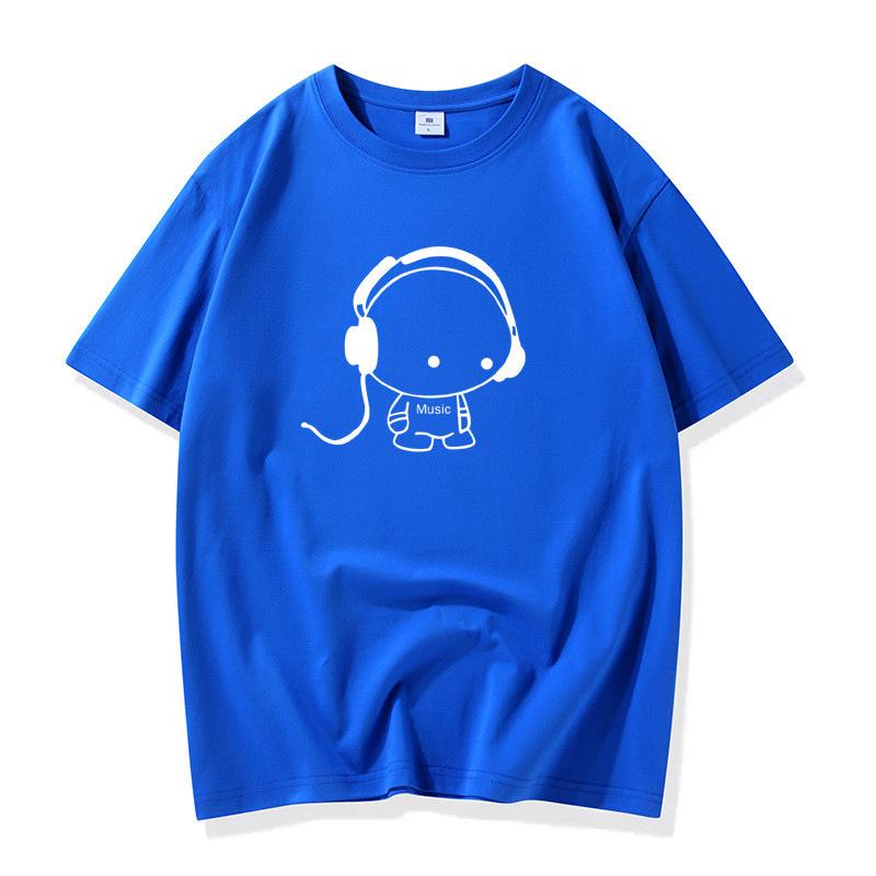Headphones Men's Fashion Short-sleeved T-shirt Pure Cotton Tee S-6XL