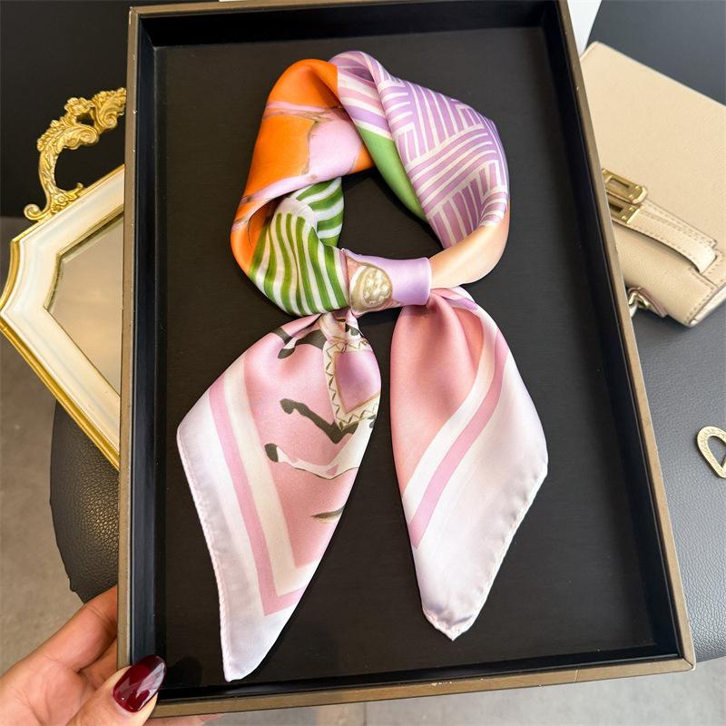 

Luxury Silk Square Scarf Women Handkerchief Printed Female Shawl Head Bandana Small Neck Muffler Silk Satin Hair Hijab Scarf 70x70 cm