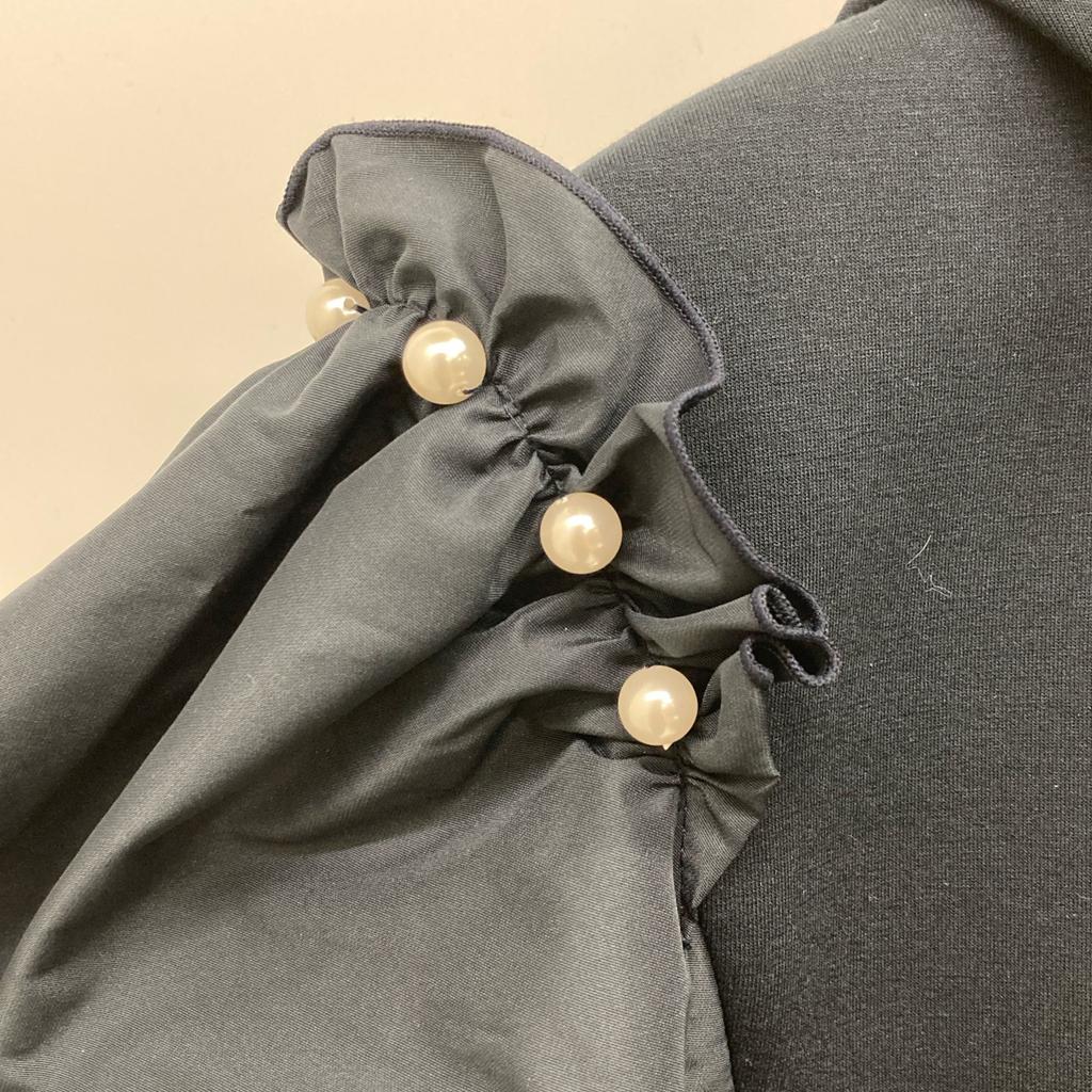 Rene 5417920 Navy Rayon Blend Coated Pearl Contrast Bag Gather Hooded Blouson Jacket 38 NavyUsed