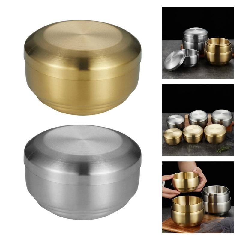304 Stainless Steel Thermal Rice Container with Cover Double Walled Soup Bowl For Hot Meals Office Lunch Food Tray