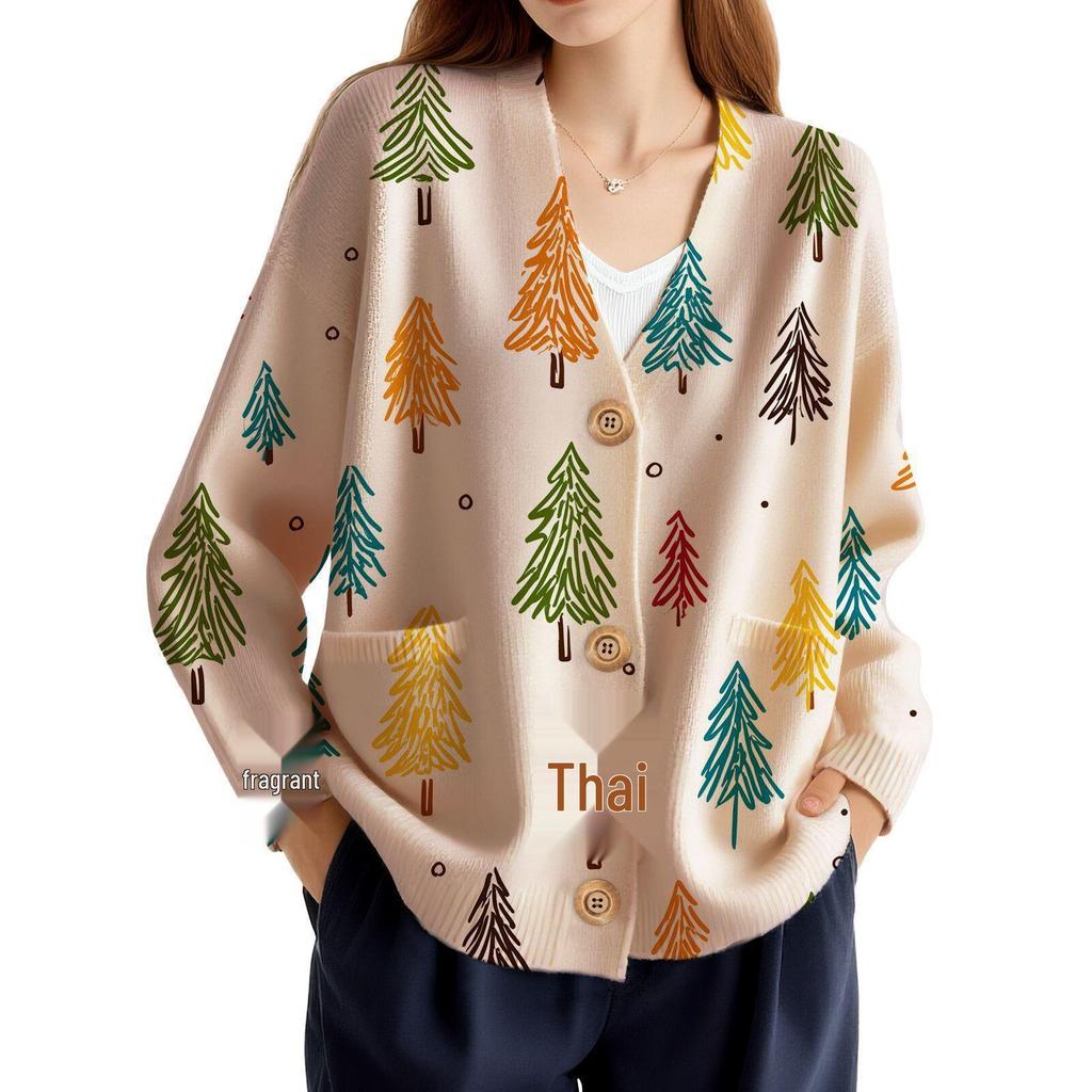 Shengmiao Women's 3D Print Cardigan: 2026 Early Spring/Autumn Knitwear