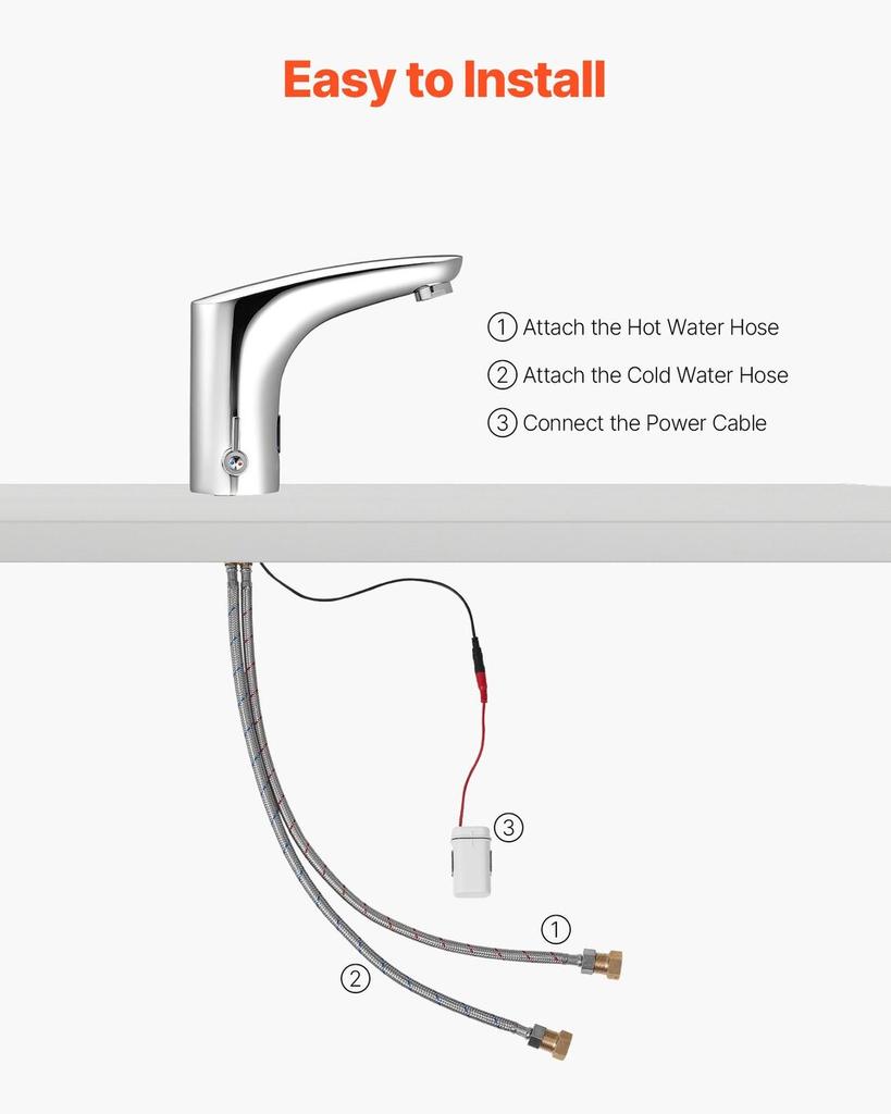 Touchless Bathroom Sink Faucet, Automatic Motion Sensor Restroom Toilet Faucet, Hands-Free Adjustable Cold Hot Single Handle Water Mixer Battery