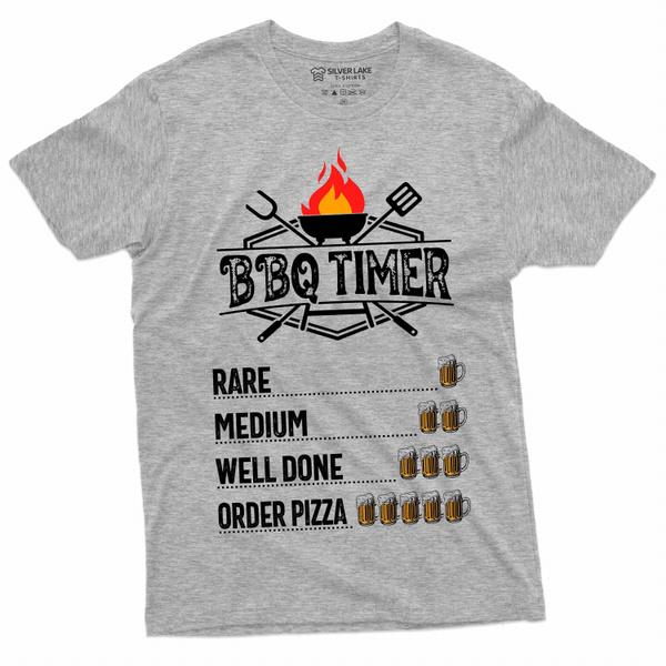 BBQ Grilling Father s Day Mens 4th of July Tee Shirt Funny Shirts Beer Timer Grandpa Dad Husband gift ideas S