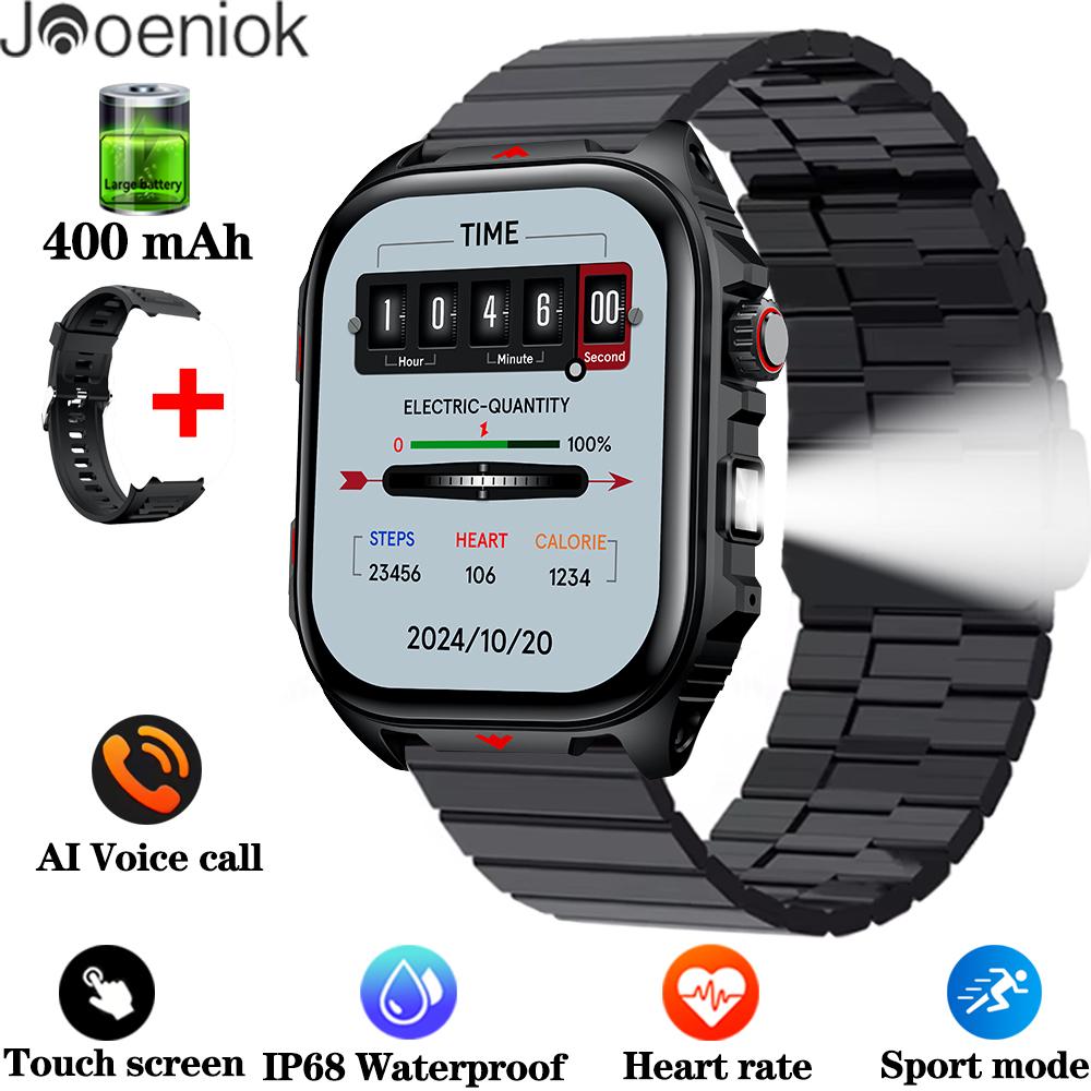 New Smart Watch Men 2.0" HD Screen LED Flashlight 400mAh Large Battery Heart Rate Outdoor Sport Waterproof BT Call Smartwatch
