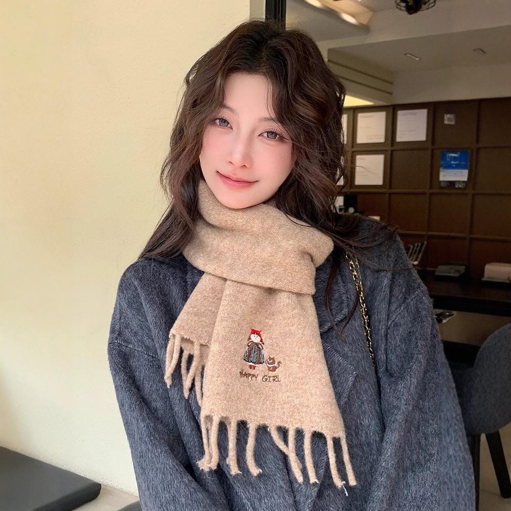 New red scarf women's winter fashion warm knitted wool Korean version of high-end atmosphere scarf tide