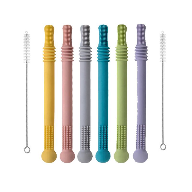 Jucărie Mușcătoare pentru Bebeluși din Silicon Moale, Jucărie Tip Paie Mușcătoare, Jucării Mușcătoare Multi-color pentru Bebeluși