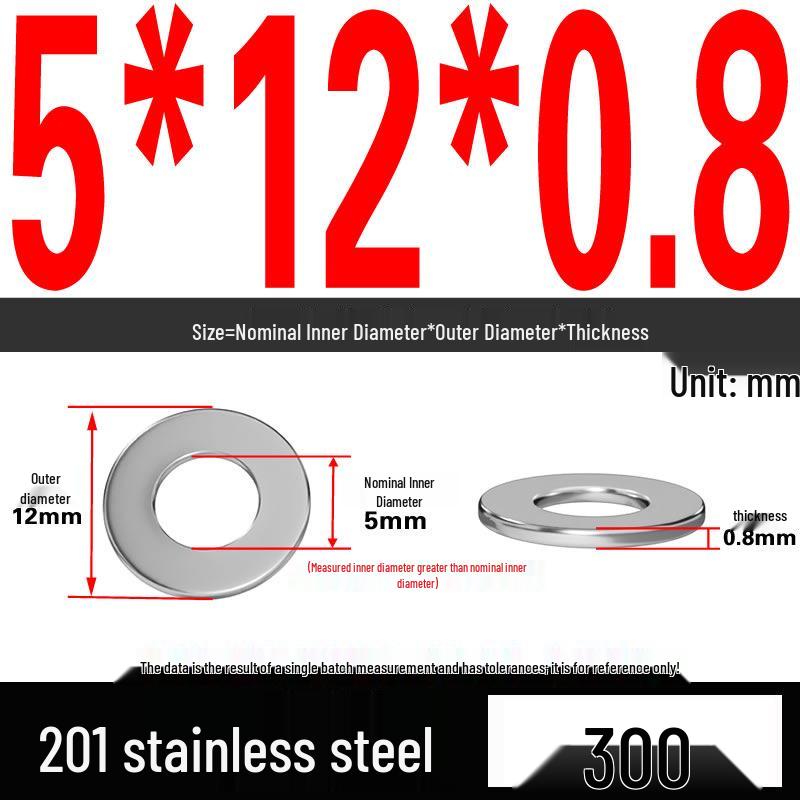 201 Stainless Steel Flat Washer Shim, GB97, Sizes M3 to M30