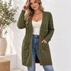 Cardigan lavorato a trecce da donna con scollo a V, chiusura a bottoni, maniche lunghe, lunghezza media con tasche