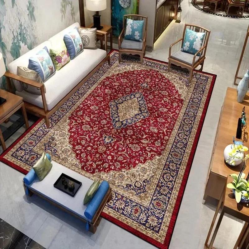Persian Luxury Carpets Living Room Bedroom Kitchen Retro Red Home Decoration Rugs Soft Washable Non-slip Washroom Floor Mats
