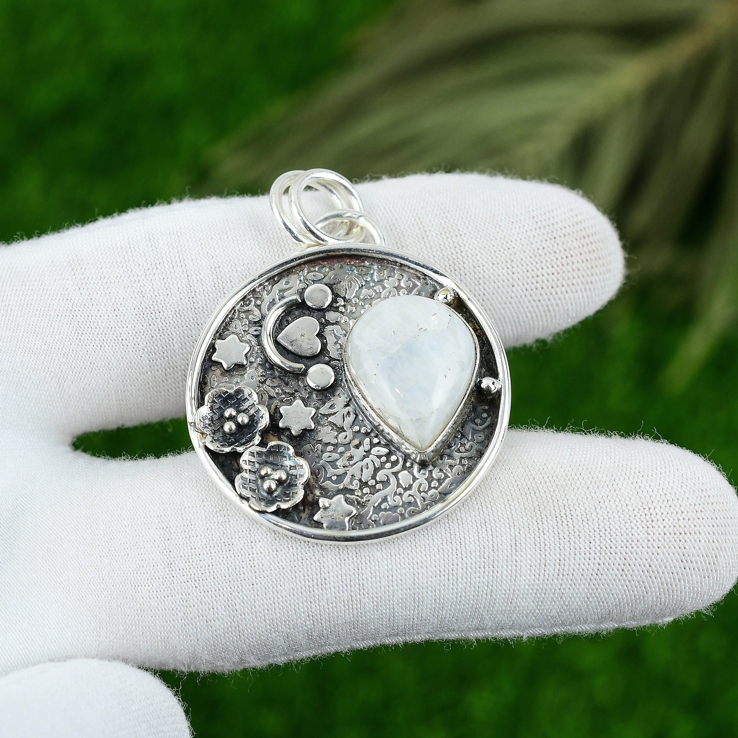 

Natural Rainbow Moonstone Gemstone Pendant 925 Sterling Silver Jewelry For Women