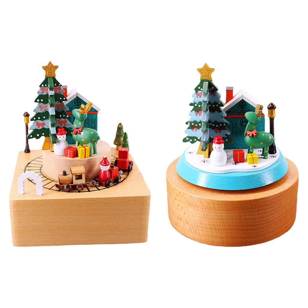 Christmas Wooden Musical Boxes Play Melody ''merry Christmas'' with Revolving Dolls Handmade for Kids Christmas Xmas Birthday