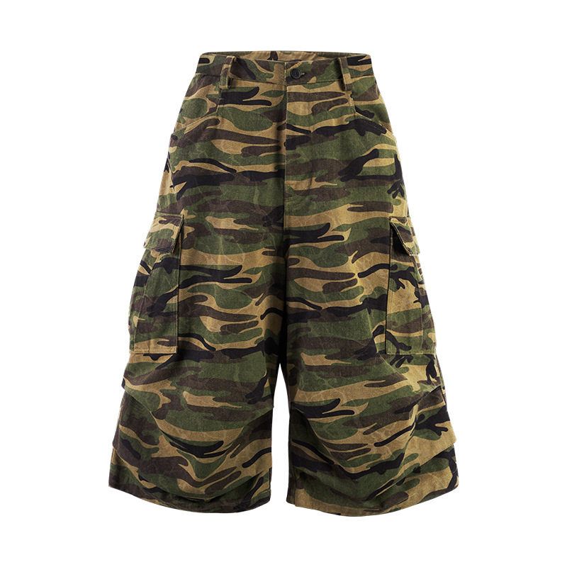 

American Street Style Camouflage Retro Workwear Cropped Pants for Men 2025 Summer Trendy Hip-Hop Loose Wide-Leg Casual Shorts Jungle Camouflage Color M