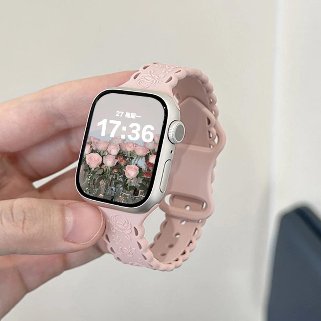 Y2k Trendiges Rosen-Relief-Silikonarmband für Apple Watch 10 9 8 7 6 5 4 3 2 Armband 44mm 45mm 46mm 49mm 42mm 40mm Uhrenarmband