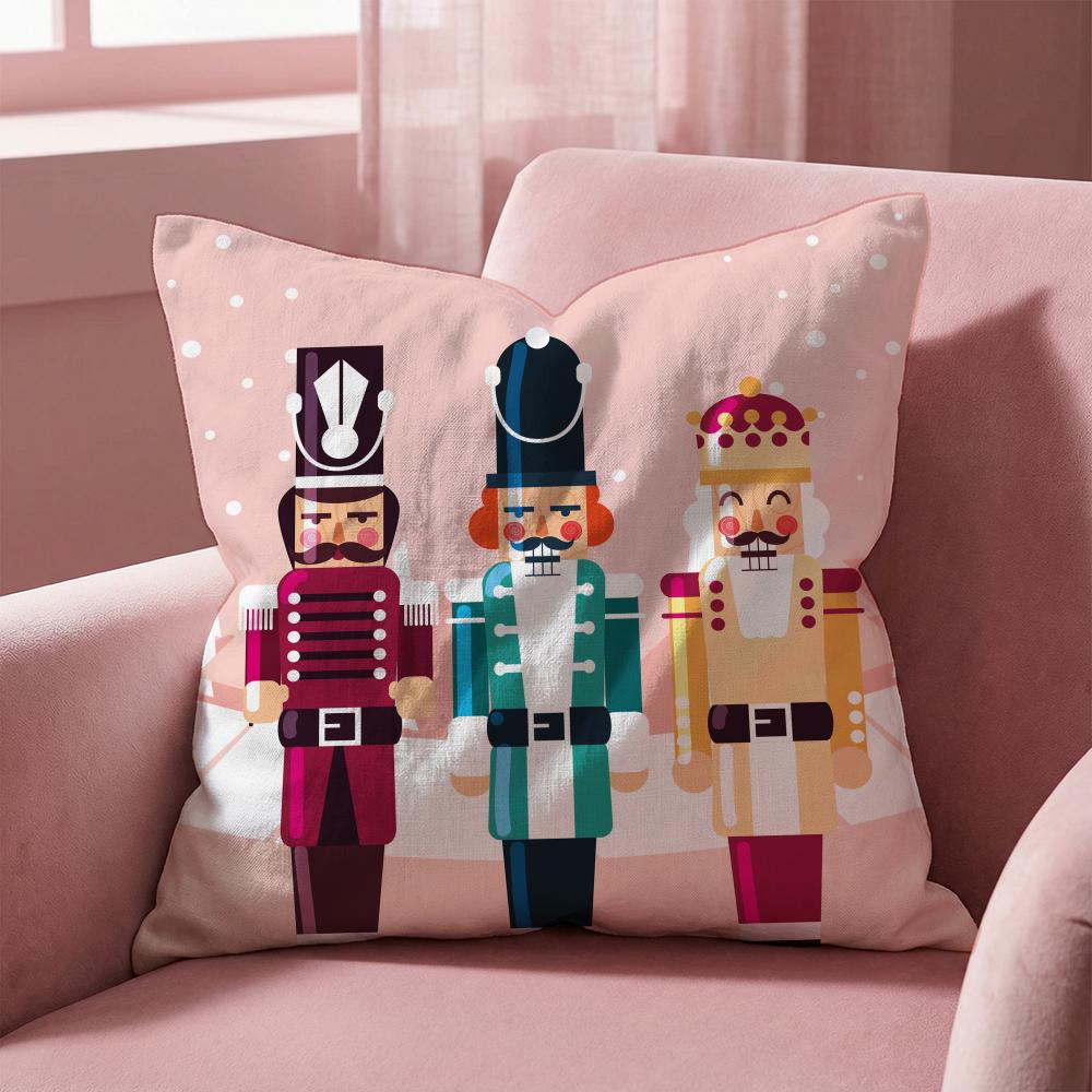 Nordic Nutcracker Soldier Toy Cushion Cover Multi-Scene Pillow Cover for Home & Car - Reversible, Soft & Durable for Daily Use