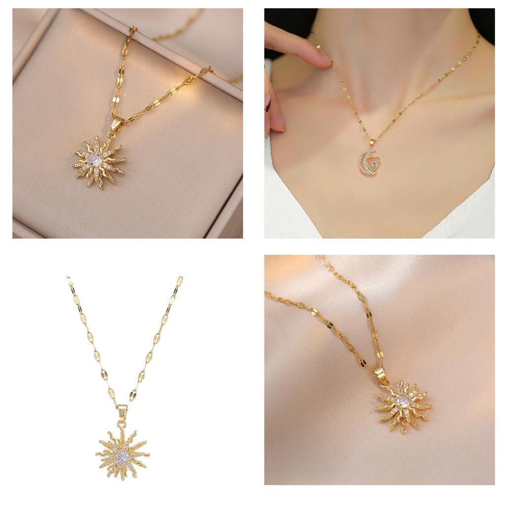 Zircon Rotating Flower Pendant Necklace Clavicle Chain Adjustable Choker Sweet Cool Collar Necklace Fashion Jewelry