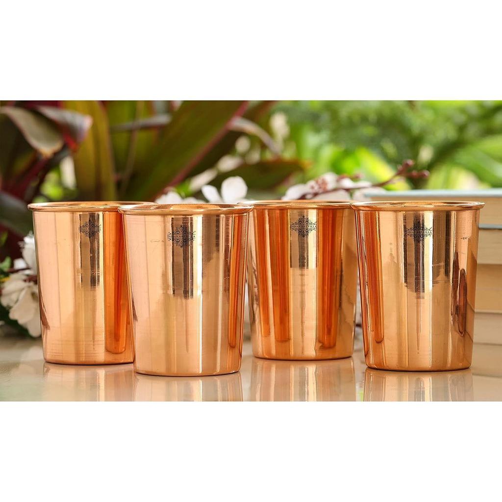Glass - 275 ML Tumbler, Copper Drinkware & Serveware, Ideal for Water Drinking, Perfect Gifting Option for Festivals and Special Occasions, Set of 4