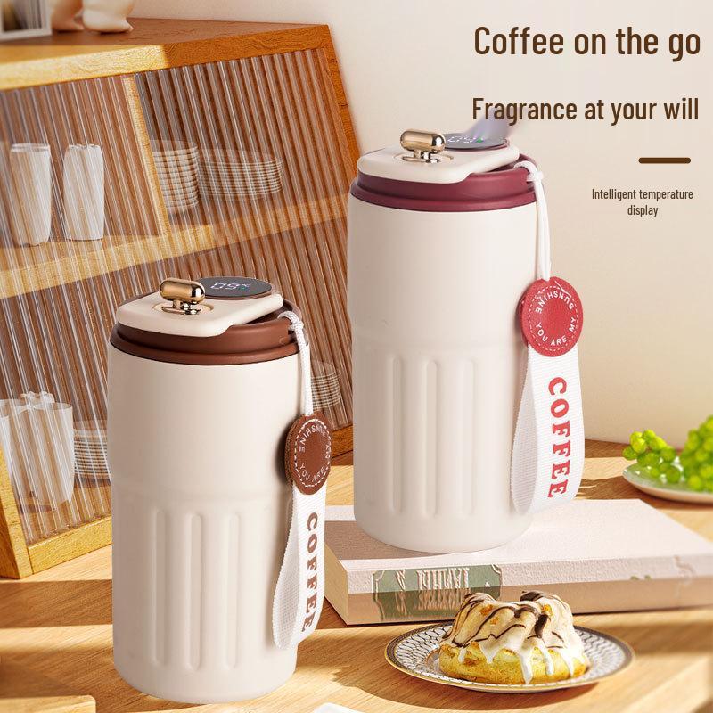 Temperature-Sensitive Coffee Thermos with Lanyard & Drink Switch