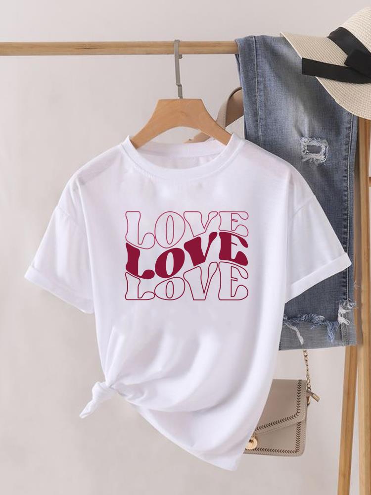 Cute Love Letter Heart Print T Shirt Women Love You Letter Graphic Short Sleeve Casual Summer Aesthetic Valentines Daily Tee
