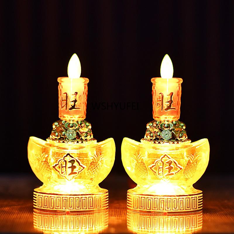 2pcs LED Simulation Flame Candle Lamp Buddhist Electric Light Guanyin Enshrined Ornament Home Fengdhui Decoration