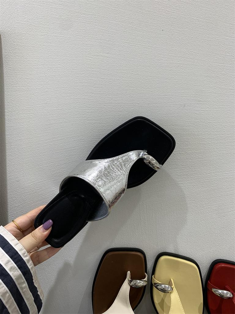 Wedge heel slippers pinch sandals women's shoes summer wear beach shoes silver sandals Roman shoes women's shoes