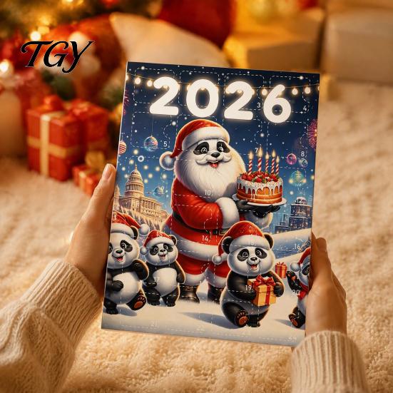 Festive Party Decoration Christmas Panda Advent Calendar, 24 Days Countdown Contains Acrylic Calendar for Kids Ornaments, Cute Hanging