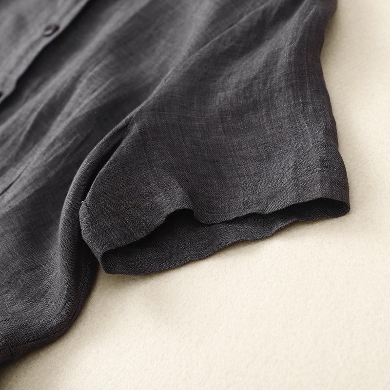 2025 summer new temperament cotton and linen dress women, retro loose solid color shirt skirt