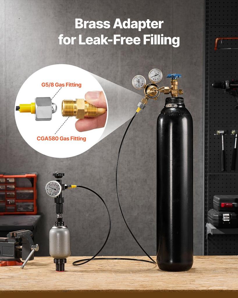 Hydraulic Nitrogen Accumulator Charging Kit, All-in-One Nitrogen Fill Kit, Pressure Test System with 3 Gauges (100, 250, 400 Bar), 6 Adapters