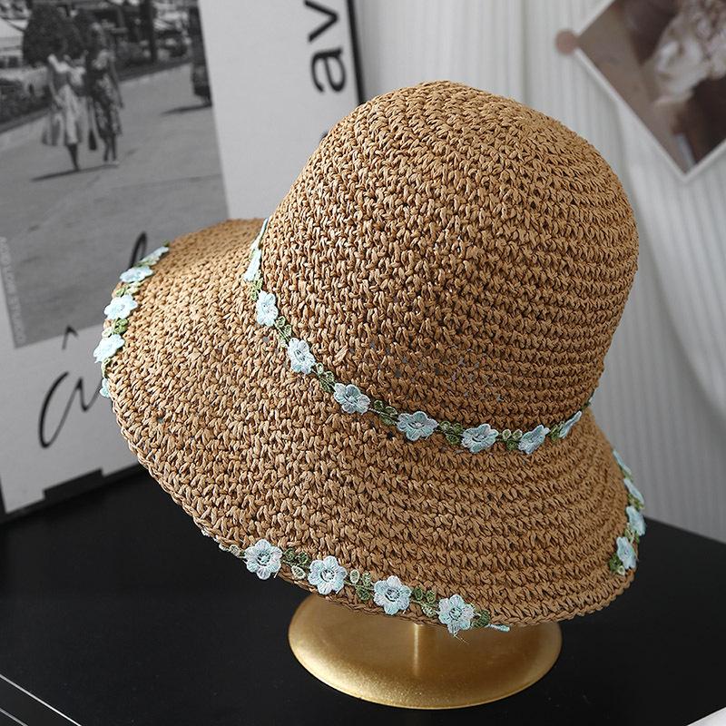 Straw hat Straw hat Women's versatile foldable sun hat Seaside vacation idyllic hand-woven bucket hat Basin hat