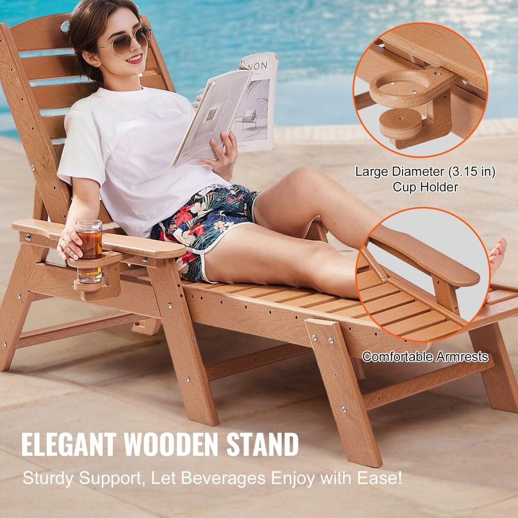 Outdoor Chaise Lounge Chair 6-Position Reclining Patio Bench Lounger Brown