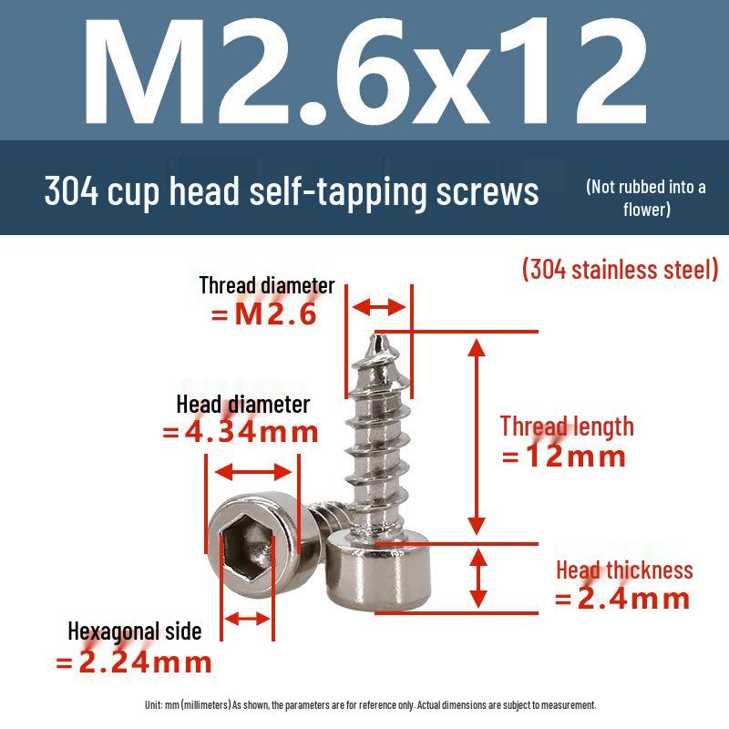 304 Pan Head Self-Tapping Coarse Thread Screw M1.7-M6 with Hex Socket