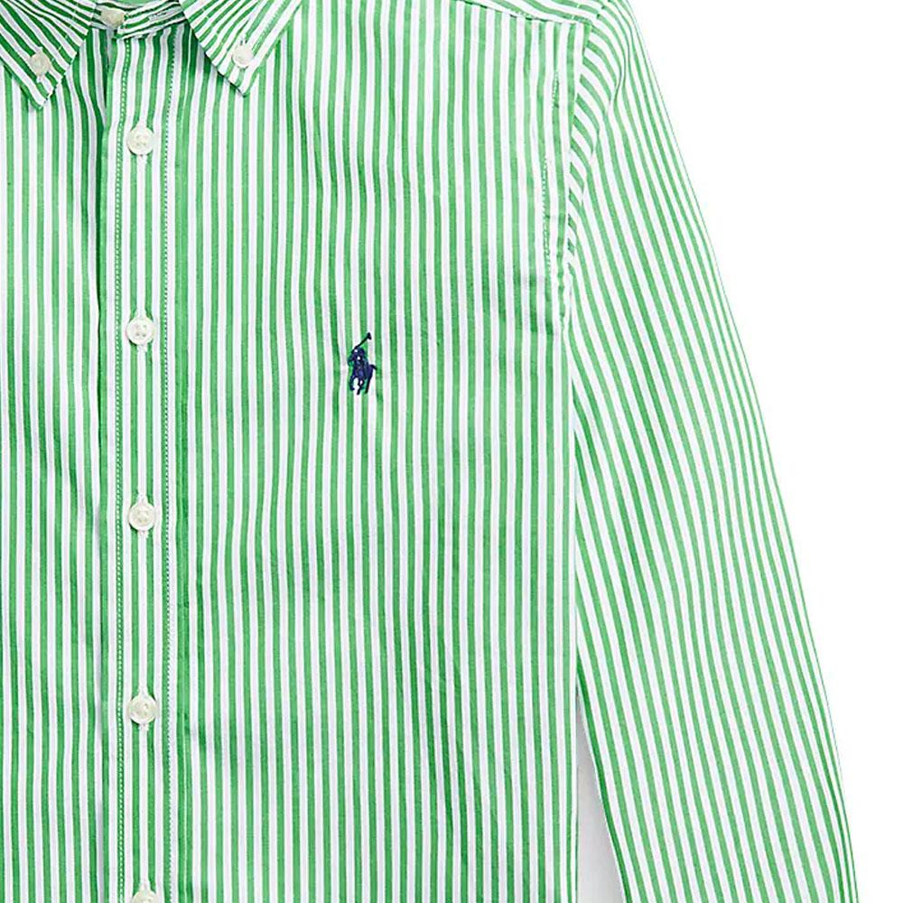 Polo Ralph Lauren SS23 Striped Logo Pony Embroidered Single-Breasted Long Sleeve Shirt Kids Shirts Green CWPOWOVY6820349-300