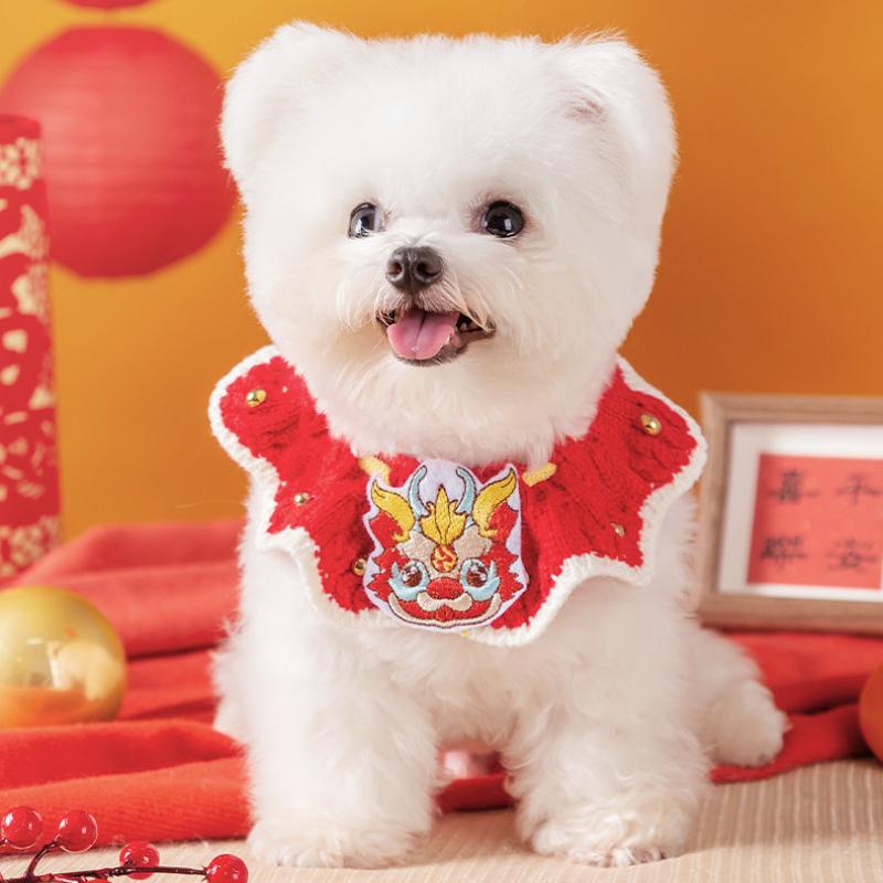 Cat Saliva Towel Bib Handwoven New Year's Pet Scarf Puppy Dog Decorative Collar Knitted Accessories Pet Products