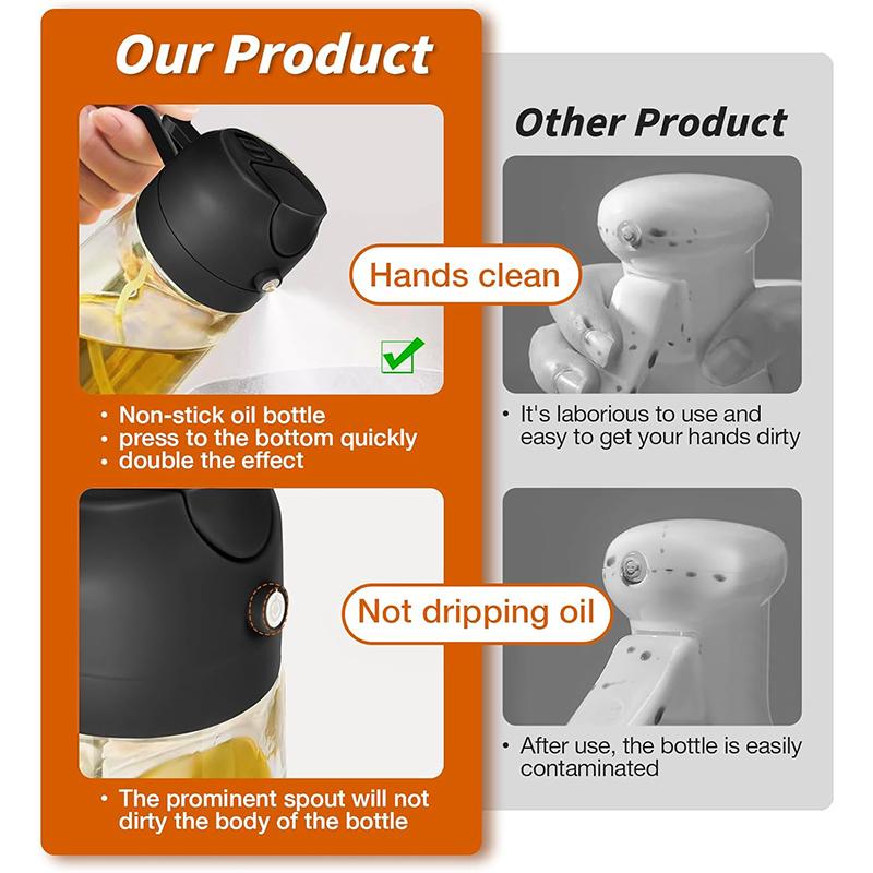 LMETJMA 470ML 2 In 1 Olive Oil Dispenser Oil Sprayer Glass Olive Oil Dispenser Bottle with Pourer Oil Bottle for Salad BBQ JT320
