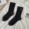Female Spring and Autumn Love Embroidery Sweat Breathable Boneless In The Tube Pile Pile Cotton Socks