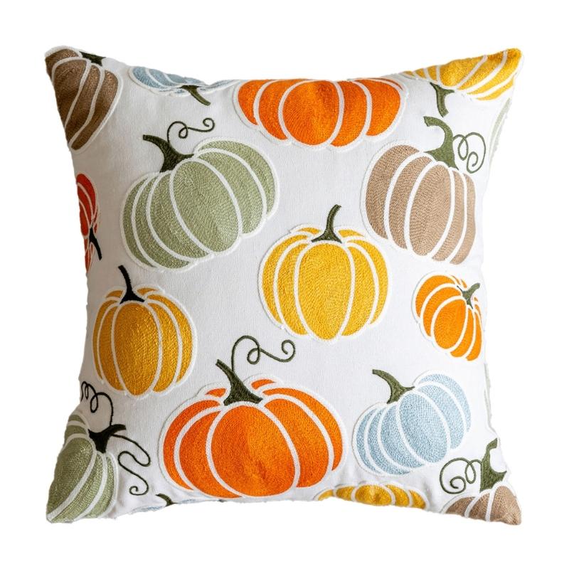 Cushion Cover Colorful Pumpkin Embroidery Cushion Case Throw Pillow Cover for Sofa and Bedroom Comfort, Poly Cotton