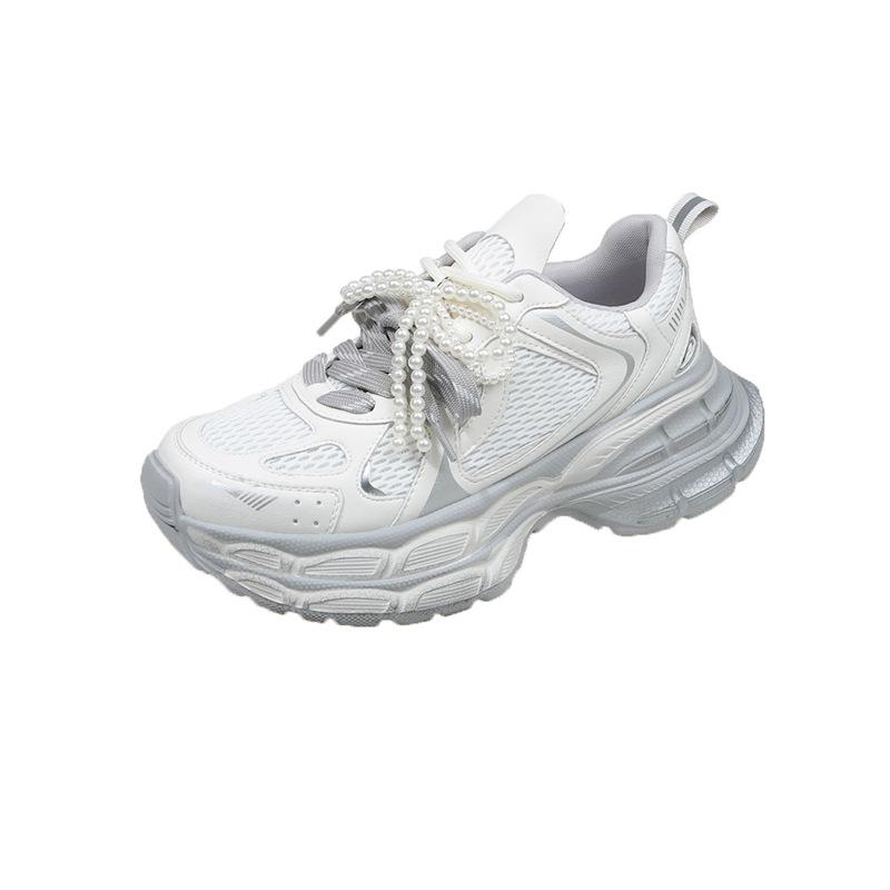 Korean version of double shoelaces dad shoes women's 2025 spring new mesh breathable lightweight versatile platform casual sports shoes