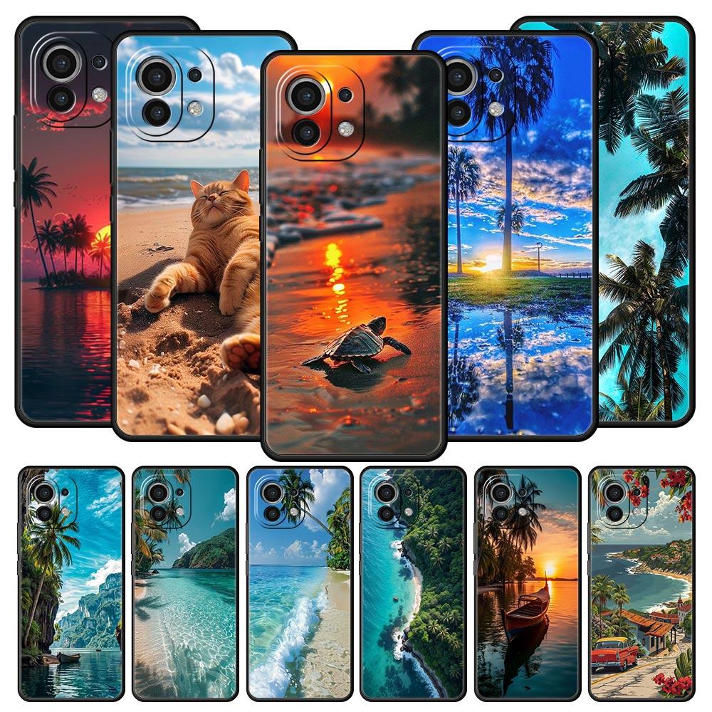 Handyhülle für Xiaomi Mi 15 14 14T 13T 12T Pro 12 13 11 Lite 5G 11T X6 X5 Pro Hülle Sommerstrand-Szene bei Sonnenuntergang auf dem Meer Palme