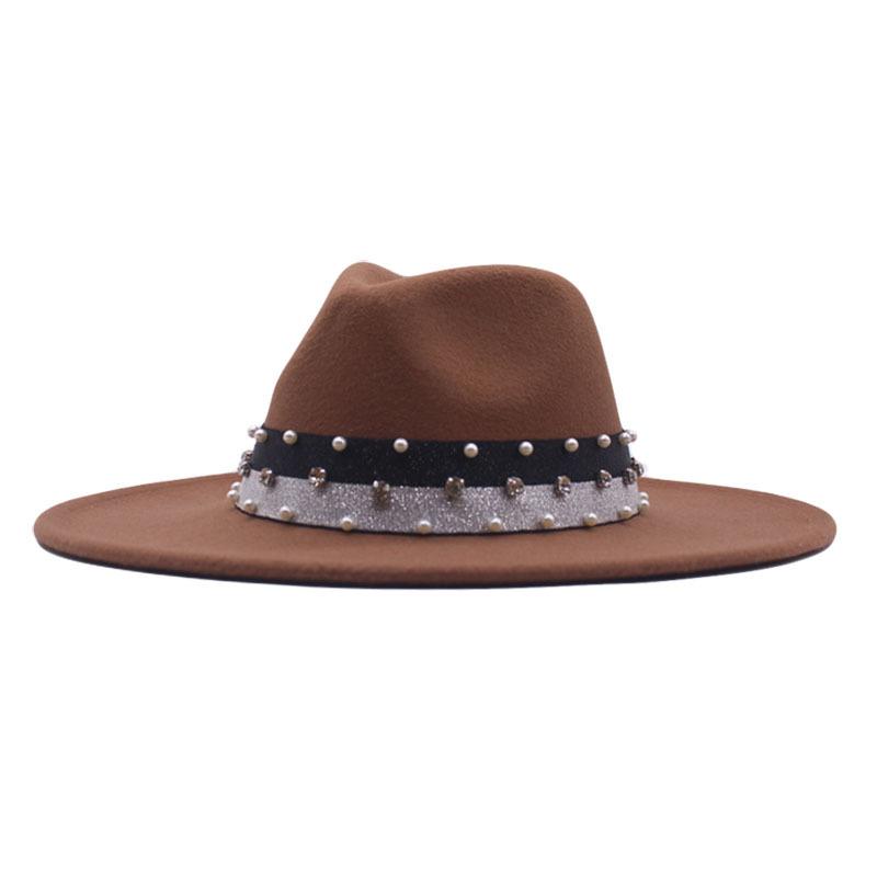 New Elastic Webbing Point Drill Men and Women Couple Hat Woolen Top Hat M Big Brim Jazz Hat