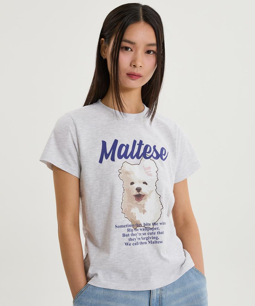 WAIKEI Cloud Illustration Short Sleeve T-Shirt Melange White