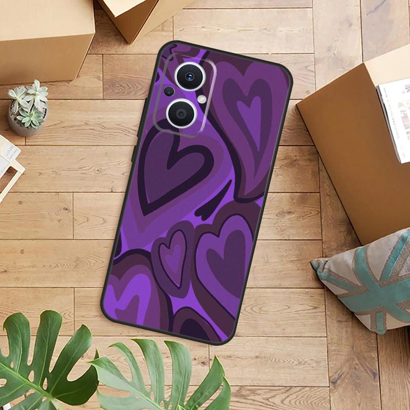 Brown Purple Hearts Swirl Pattern Phone Case For OPPO Reno 14 13 11 12 F 10 Pro 8T 7 8 Lite OPPO Find X8 X6 X5 X9 Pro Cover