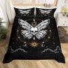 Death Moth Duvet Cover Set Skull Bedding Set Snake Mandala Moon Phase Comforter Cover Trippy Skeleton Quilt Cover Set Queen Size