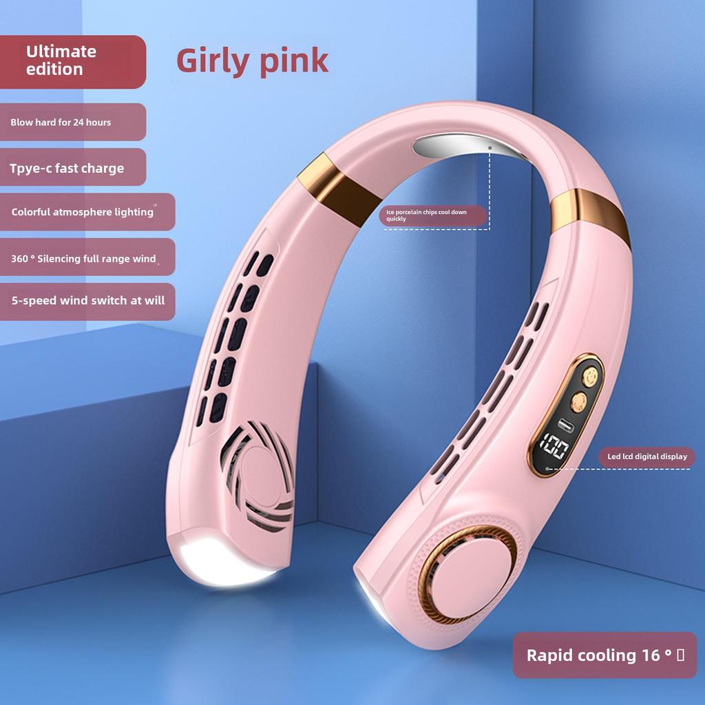 2024 Stylish USB Rechargeable Neck Fan: Portable, Silent, Leafless Cooling Device