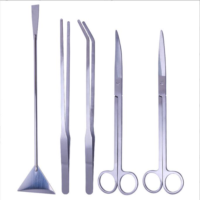 Aquatic Plant Trimming Kit: Stainless Steel Tweezers, Scissors, Clips, Flat Sand Shovel, Algae Scraper, Fish Tank Cleaning Supplies