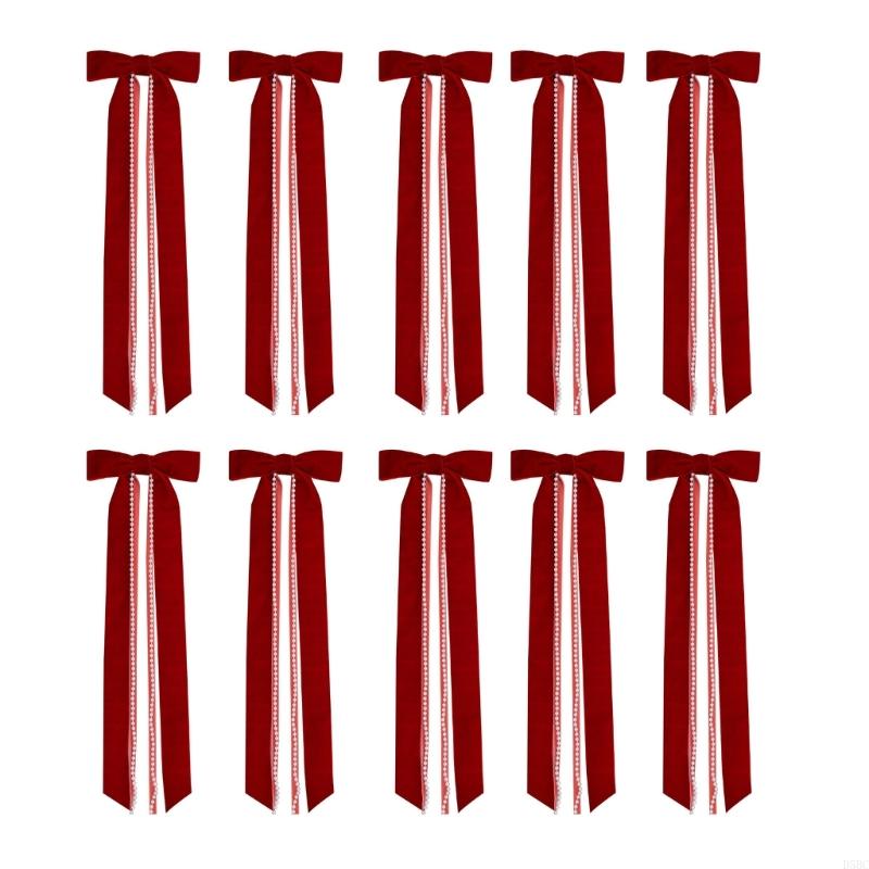 10Pcs Pearls Tassels Velvety Bowknot Christmas Tree Ornament For Wreath Wedding
