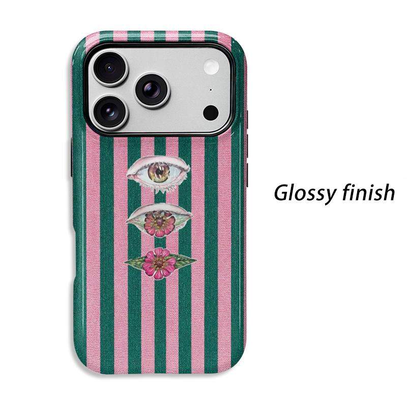 Surreal Striped Eye Lip Flower Graphic Art Print Film Aesthetic Protective Shockproof Bumper Phone Case Cover For iPhone 14 15 16 Pro Max Plus