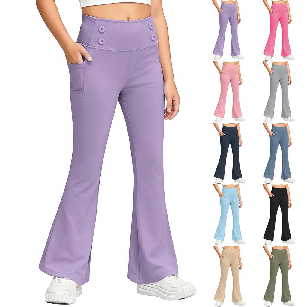 Children's Fashionable Color Cute Girls Casual Sports Yoga Pants Cropped Pants Leggings