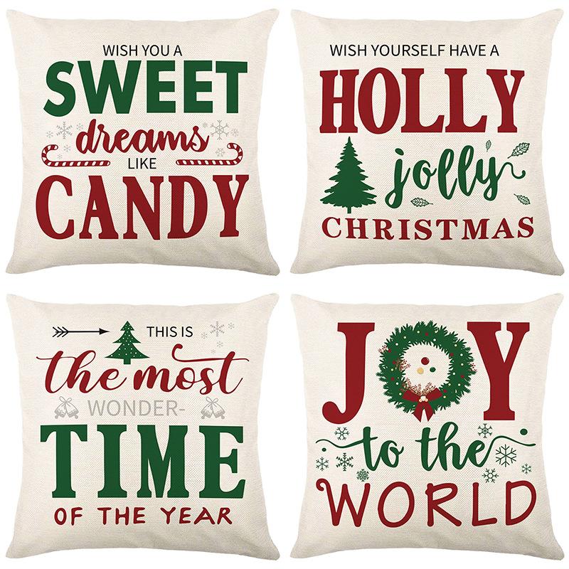 Christmas Pillowcase New Cushion Lumbar Pillow Cartoon Holiday Linen Super Soft Short Plush Pillowcase