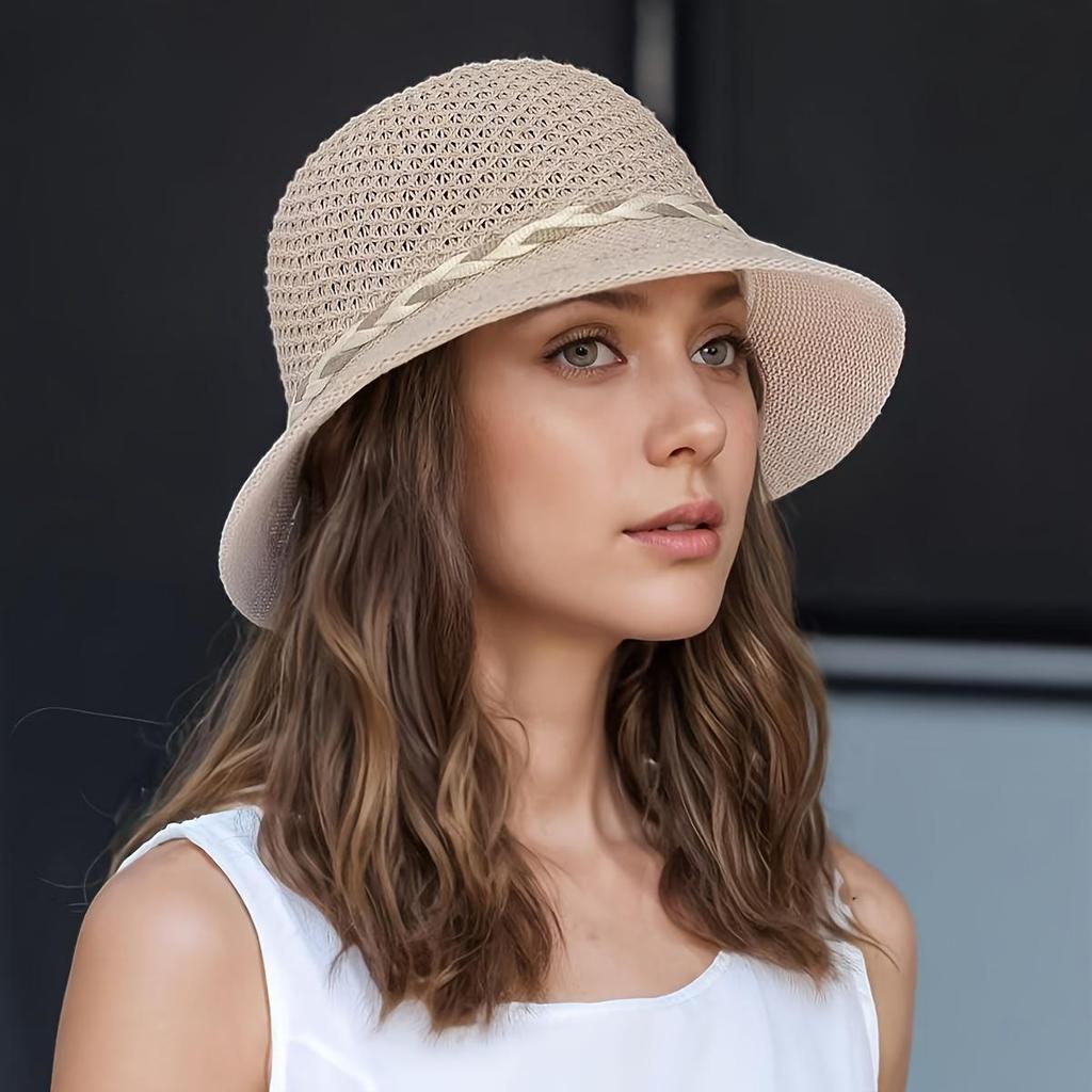 Elegancki damski kapelusz słomkowy z kwiatową dekoracją - Oddychający kapelusz przeciwsłoneczny z ażurowym wzorem, Letni modny kapelusz rybacki na podróże i wakacje na świeżym powietrzu, Kapelusz plażowy