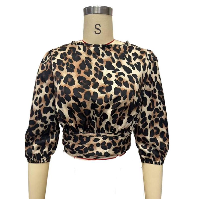 2026 Spring New Satin Shirt Sexy Leopard Print Women's Backless Top